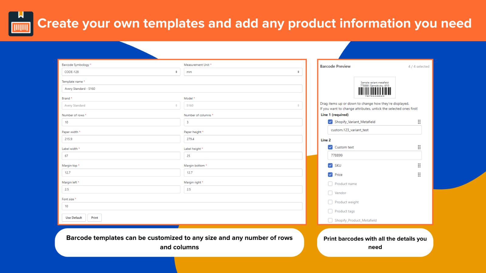 personnalisation du modèle d'étiquette de code-barres