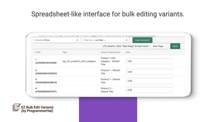PH Bulk Edit Variants & Prices Screenshot
