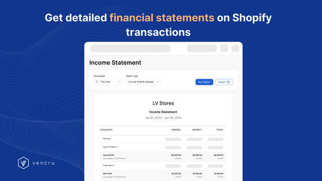 Få detaljerede finansielle udtalelser om Shopify-transaktioner
