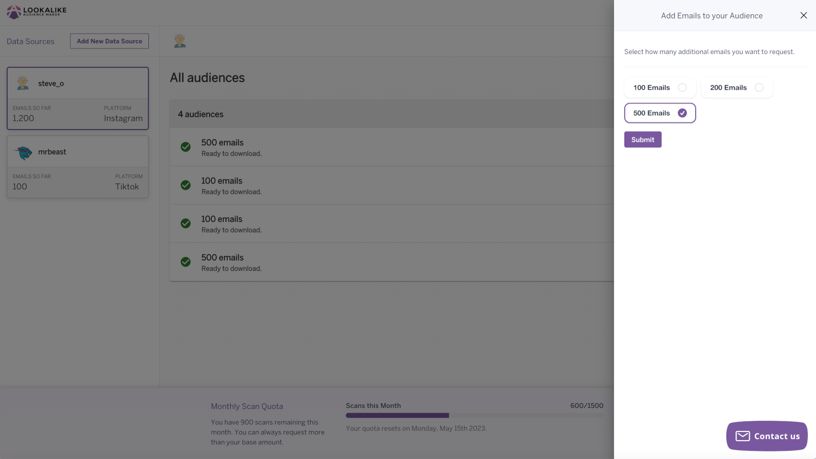 Solicitar mais e-mails no Lookalike Audience Maker