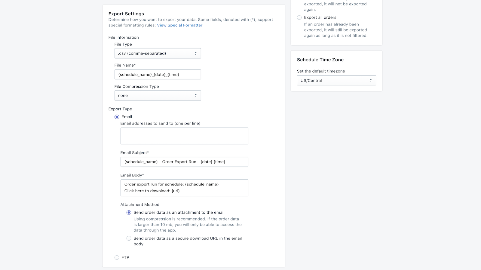 CW: Order Exporter & Scheduler Screenshot