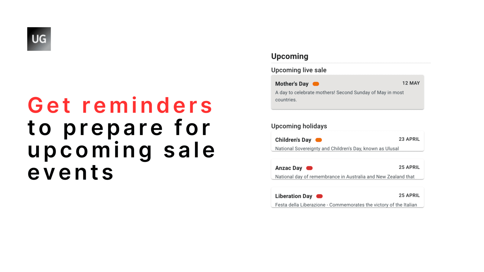 screenshot of reminder page on upsellglobal