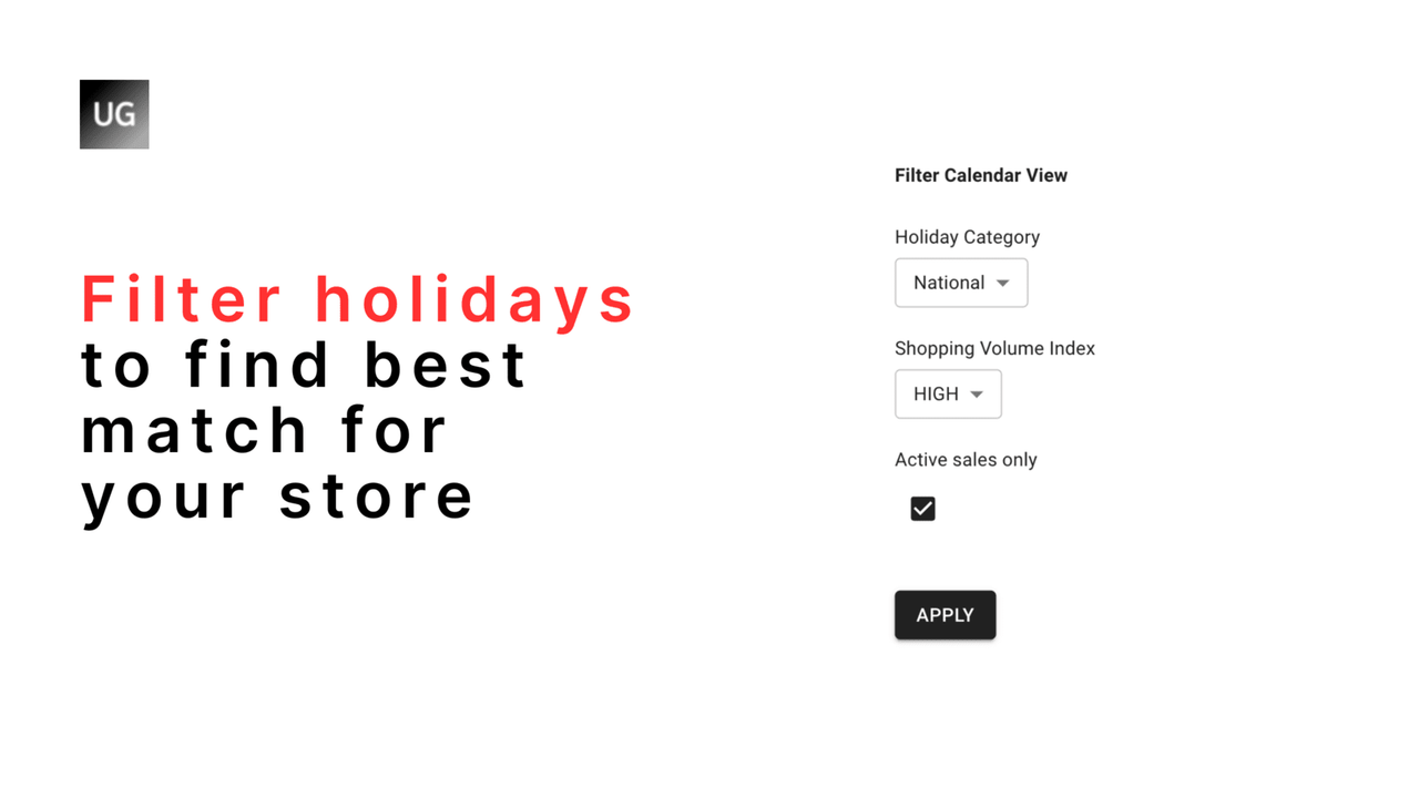 screenshot of holiday filter widget on upsellglobal 