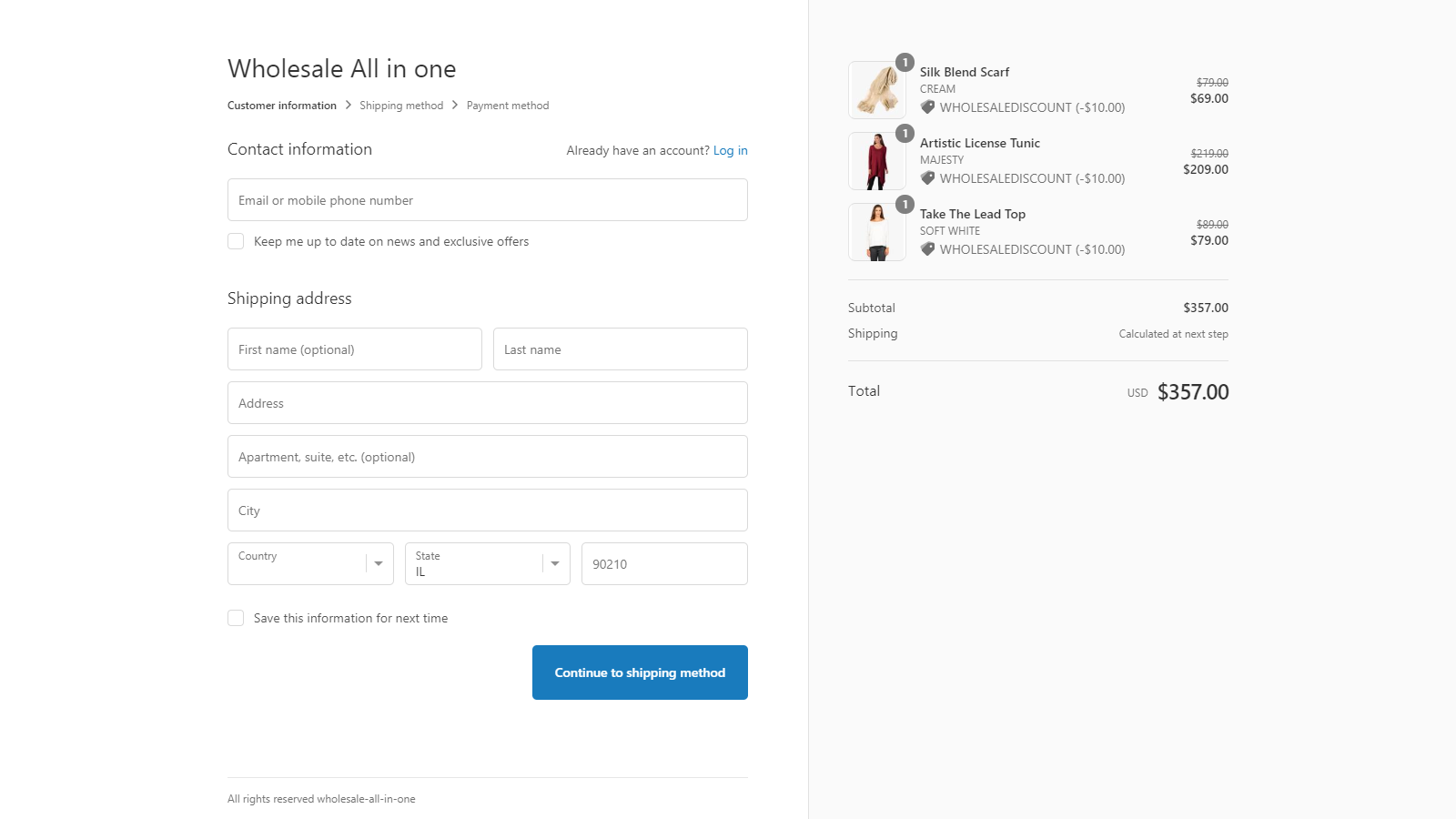 Page de paiement avec réduction