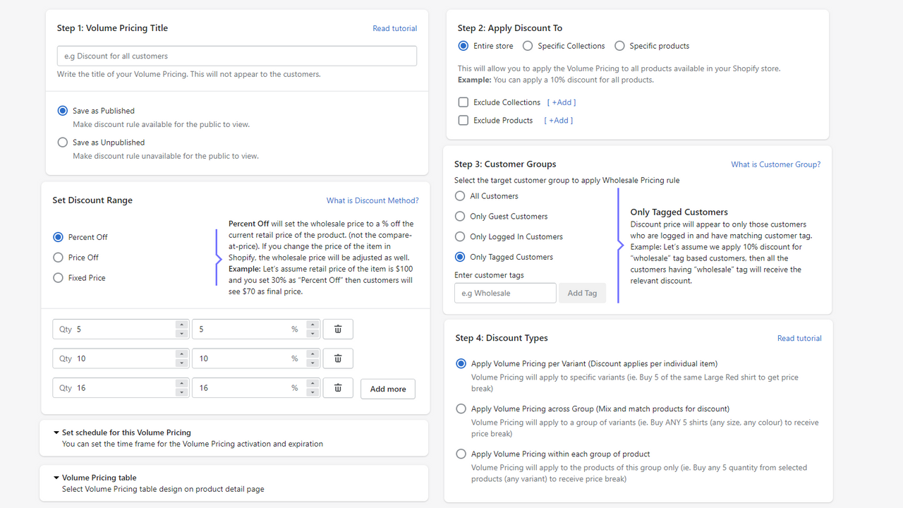 Volume pricing rule option