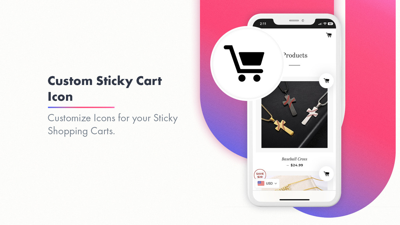 Sticky add to cart bar at the top of the page on mobile