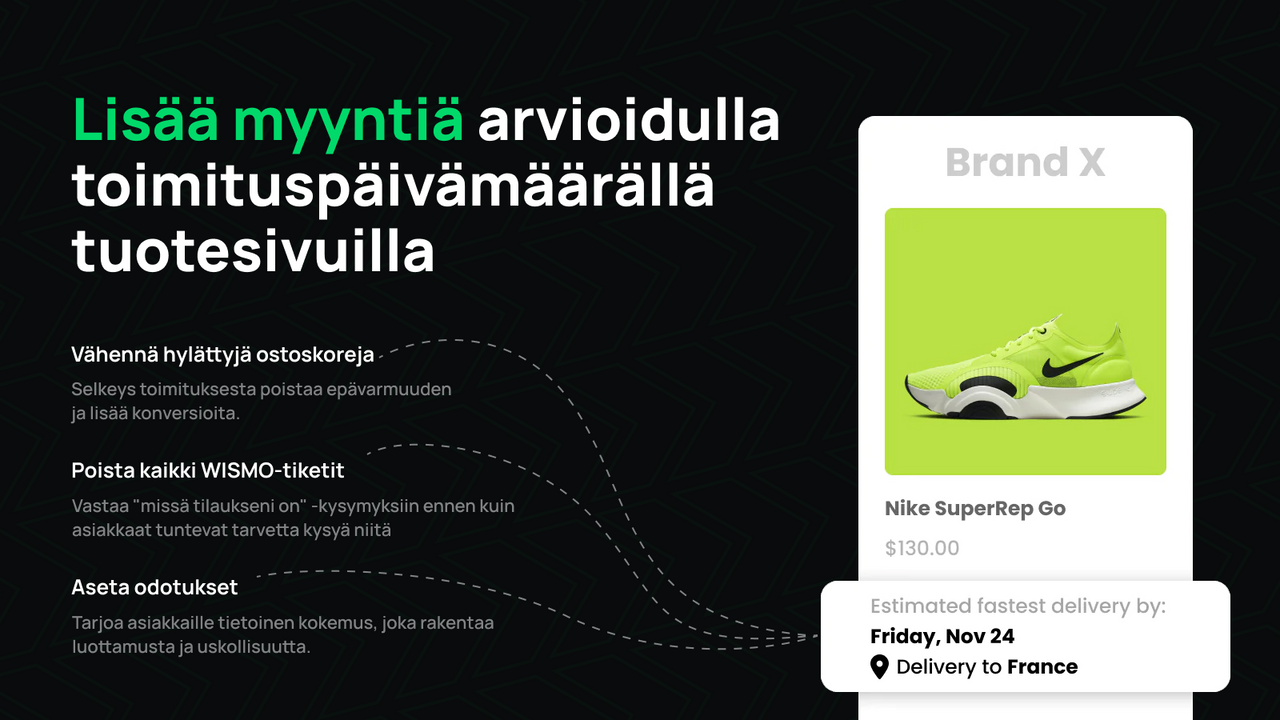 Lisää arvioitu toimituspäivä tuotesivuille