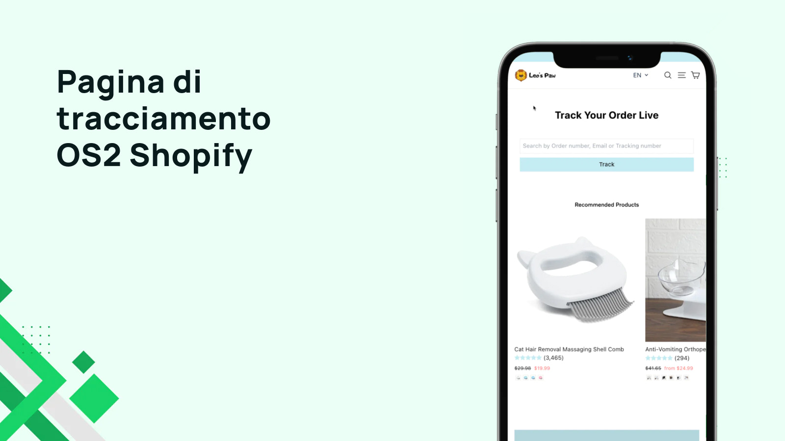 Pagina di tracciamento OS2 Shopify