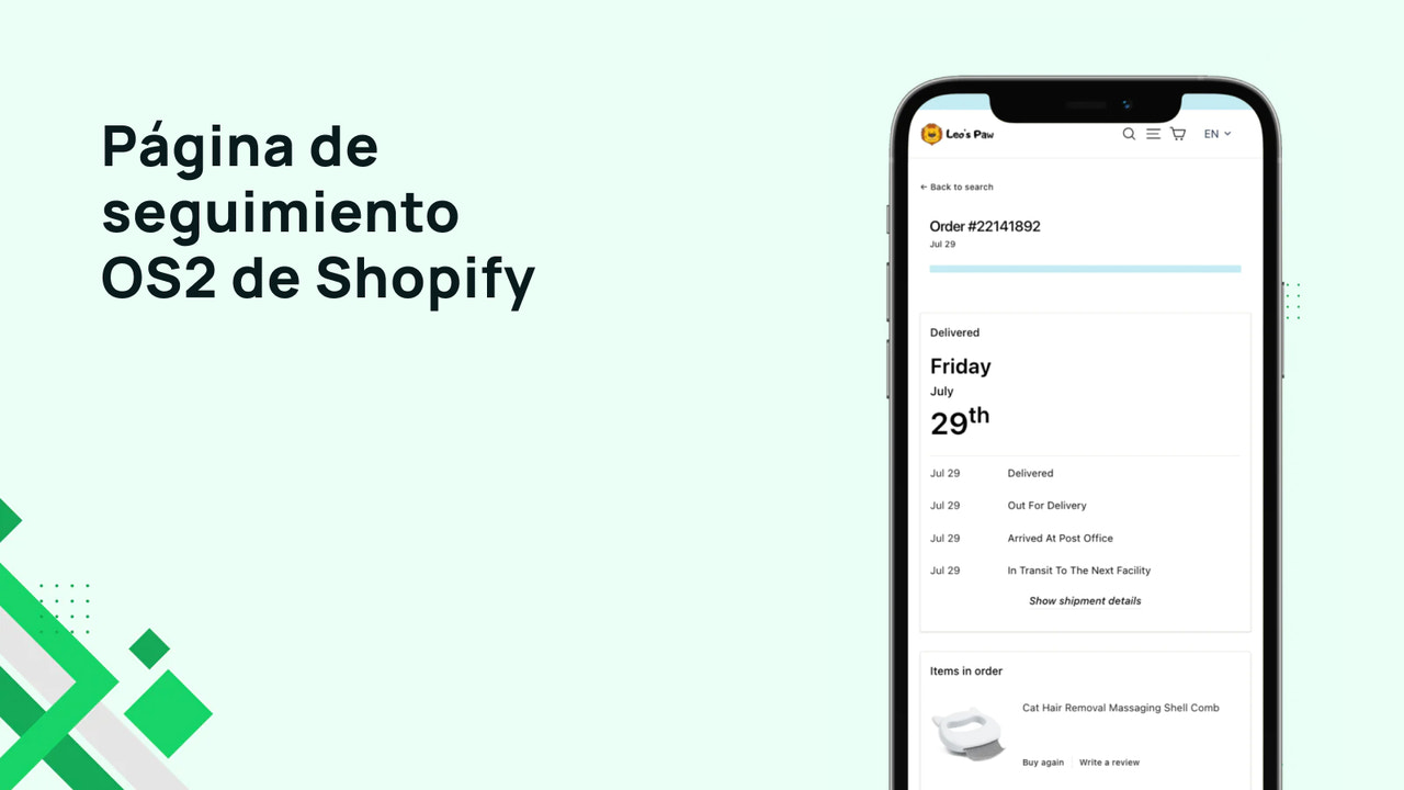 Página de seguimiento OS2 Shopify