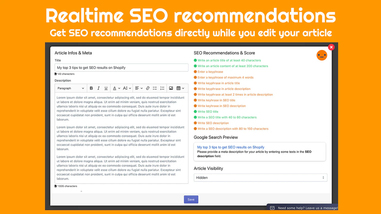 Obtén recomendaciones de SEO en tiempo real mientras editas tu artículo