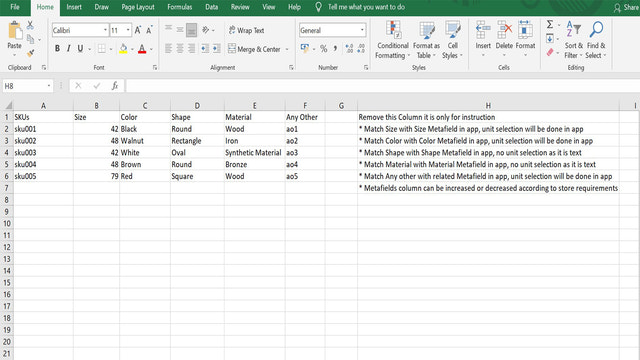 Voorbeeld Excel (CSV) van Easy Bulk Metafields app voor Shopify