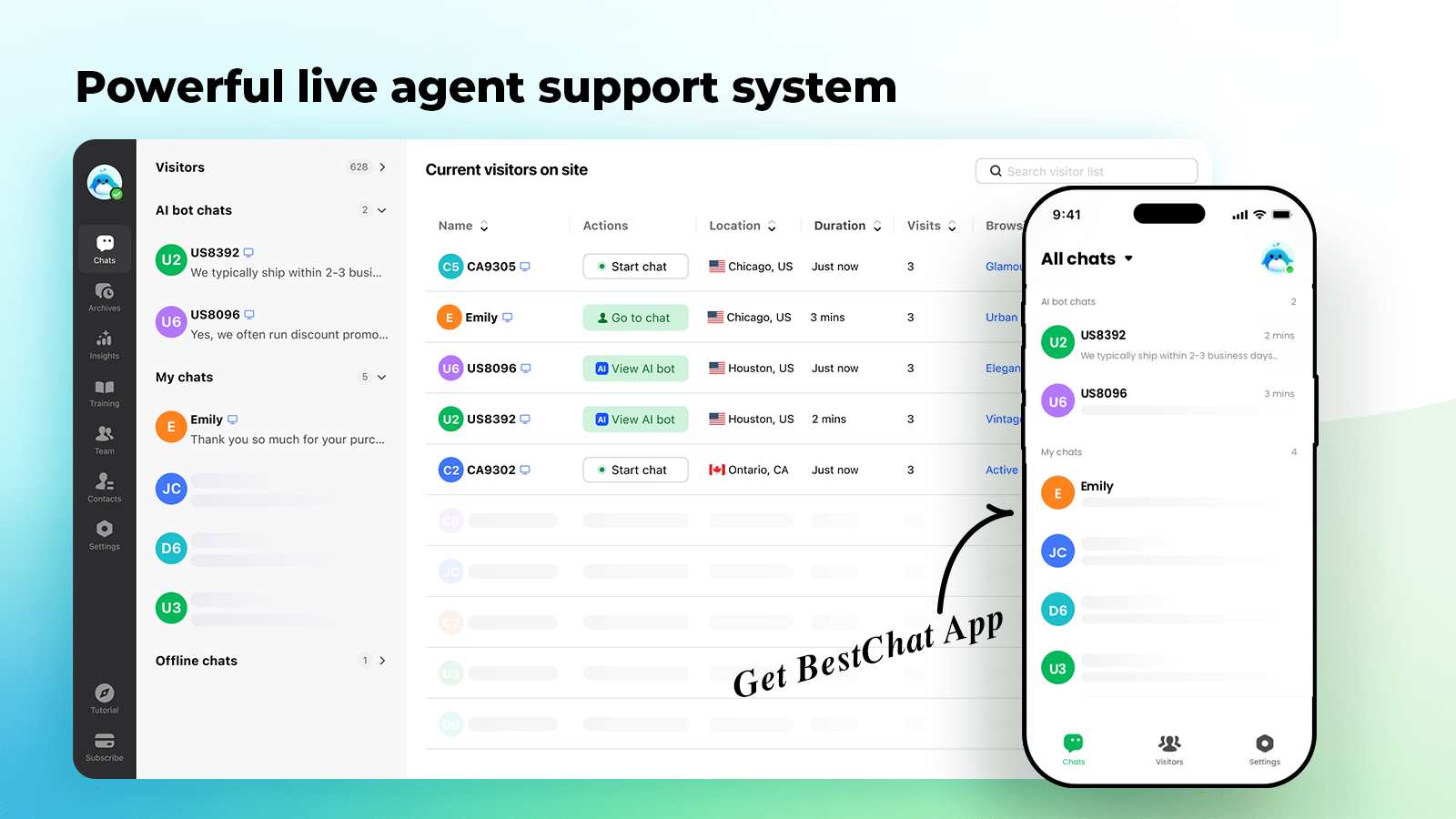 Kraftfuldt live agent support system