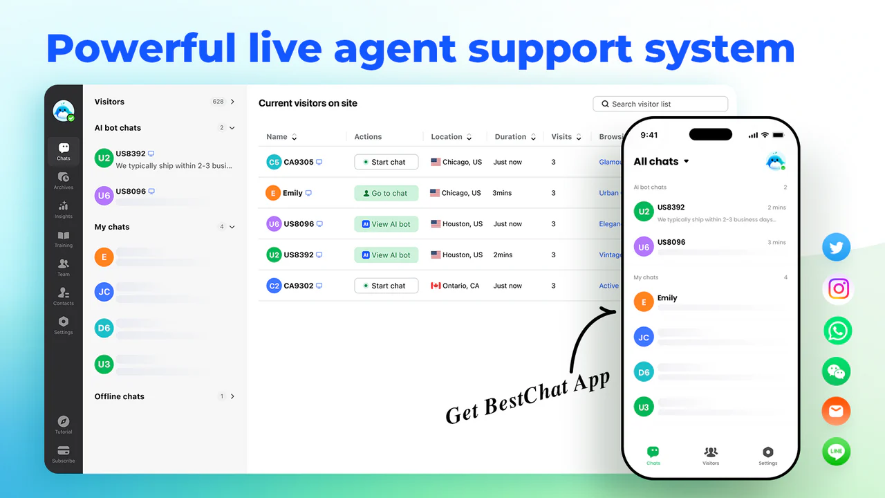 Live Chat & AI Chat - Powerful live agent support system