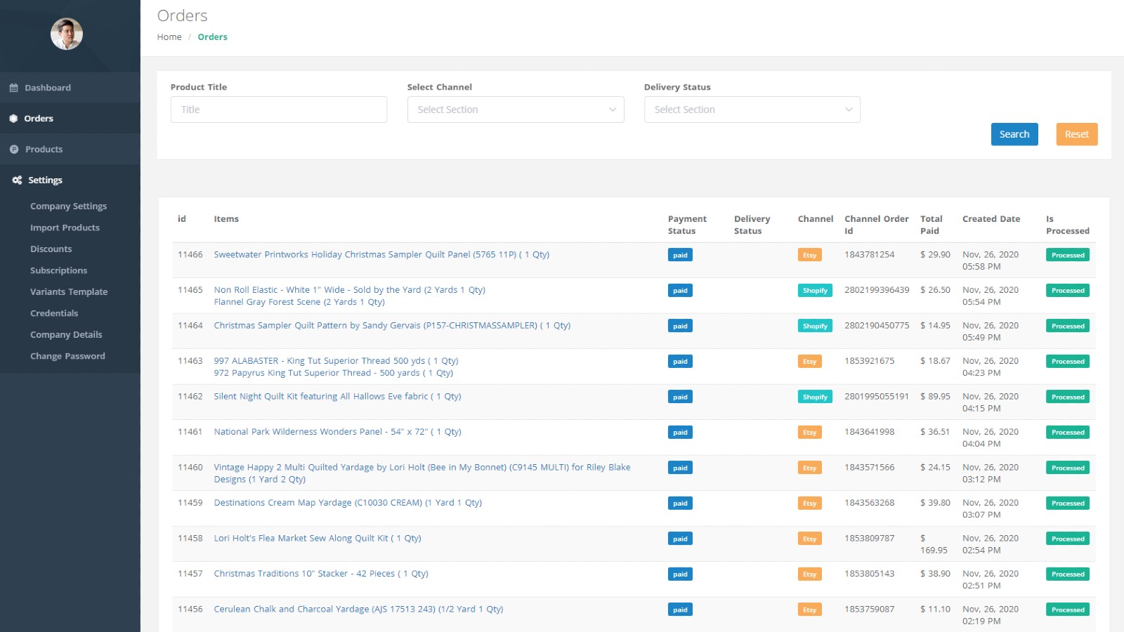 Orders Summary - display all orders from all channels