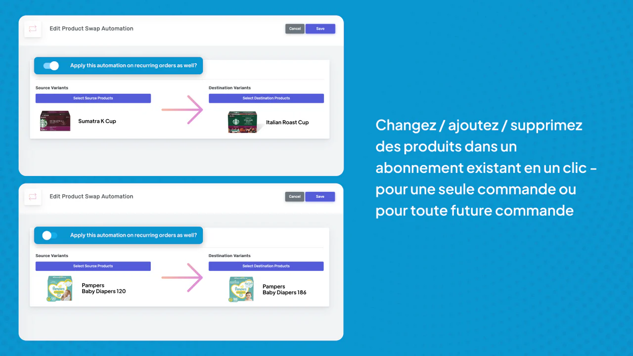 Changez, ajoutez ou supprimez des produits en un clic