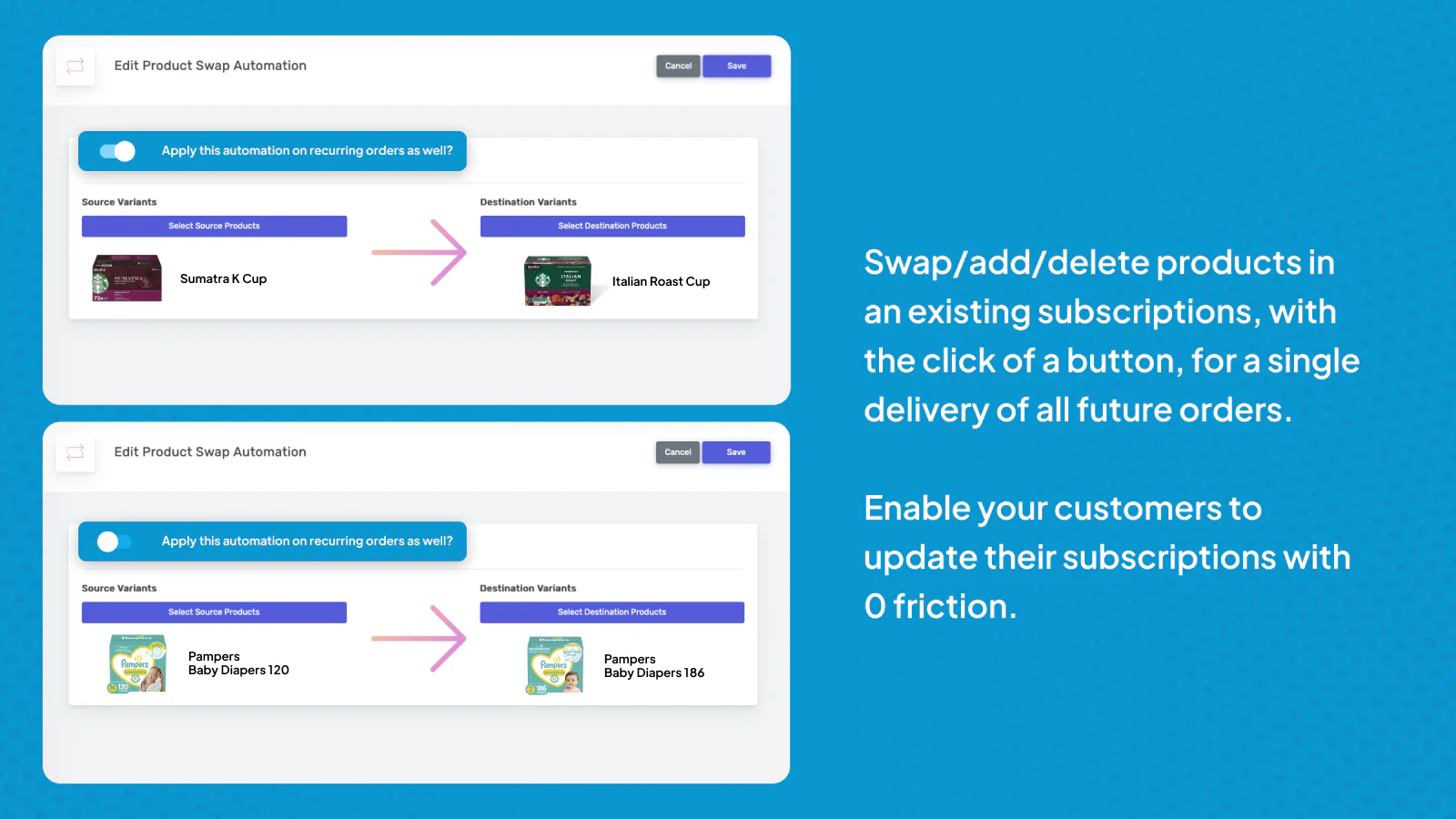 Easy subscription updates (product add/swap/delete)