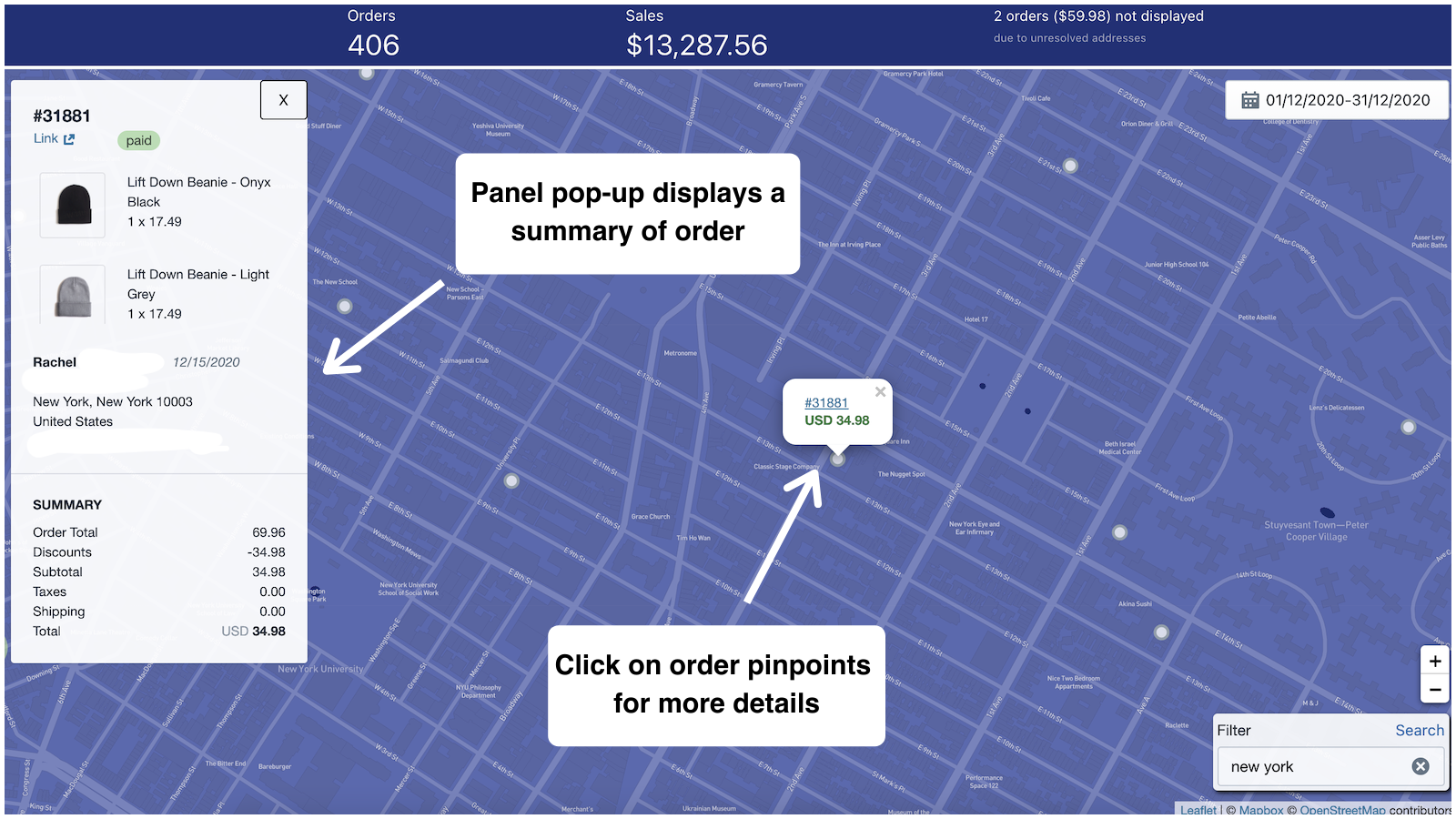 Order Map ‑ Analytics Tool Screenshot