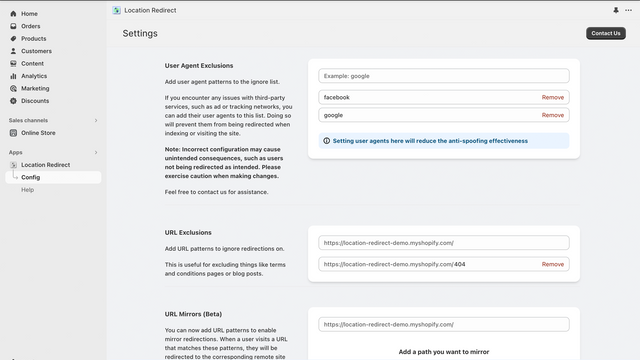 Optional URL and User-Agent exclusion lists