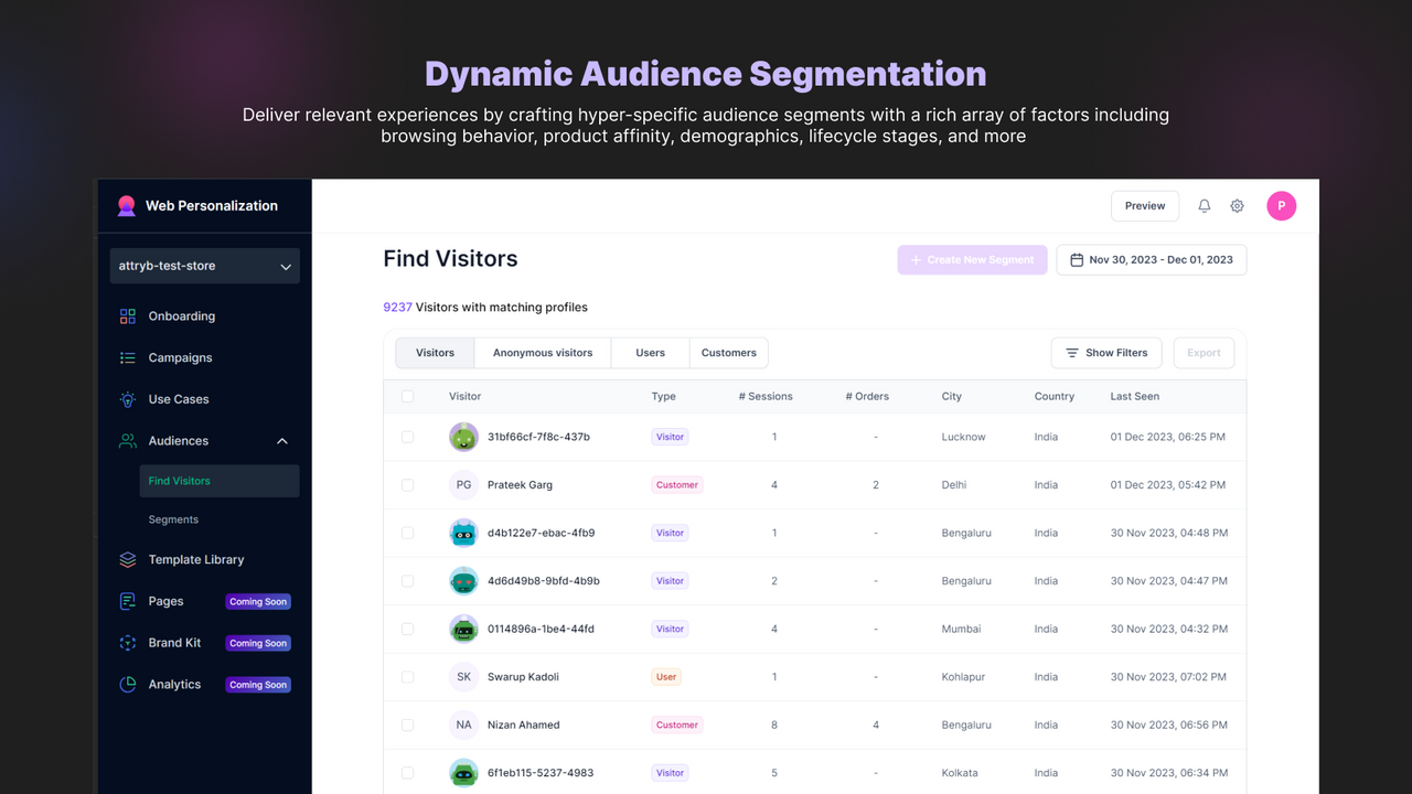 Segments d'audience dynamiques - Liste des visiteurs dans le segment