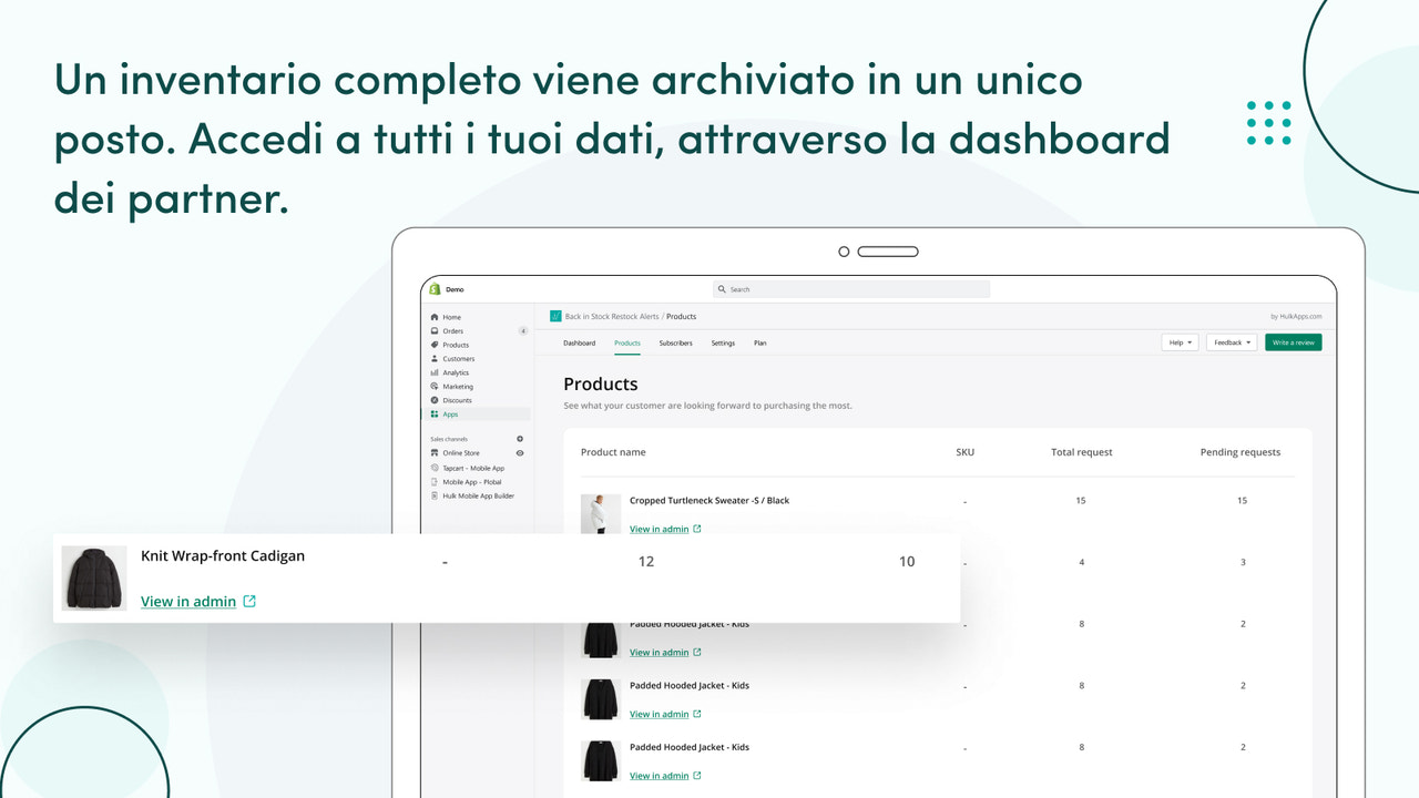 Tutti i dati sono accessibili tramite la dashboard dei partner.