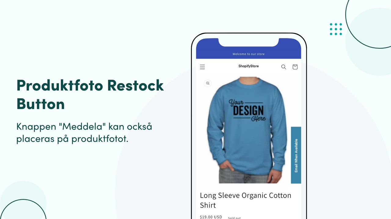 Knappen "Meddela" kan också placeras på produktfotot.