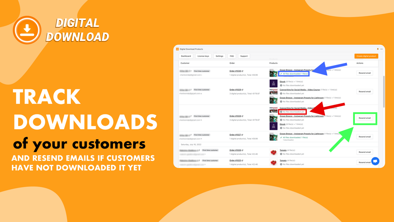 track download of your customers