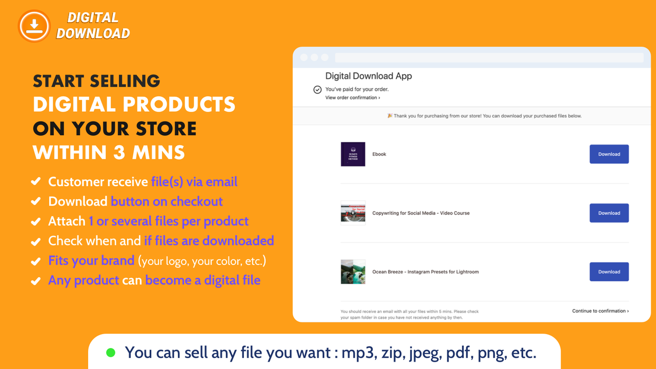 Verkoop digitale producten in je Shopify winkel. Digitale download