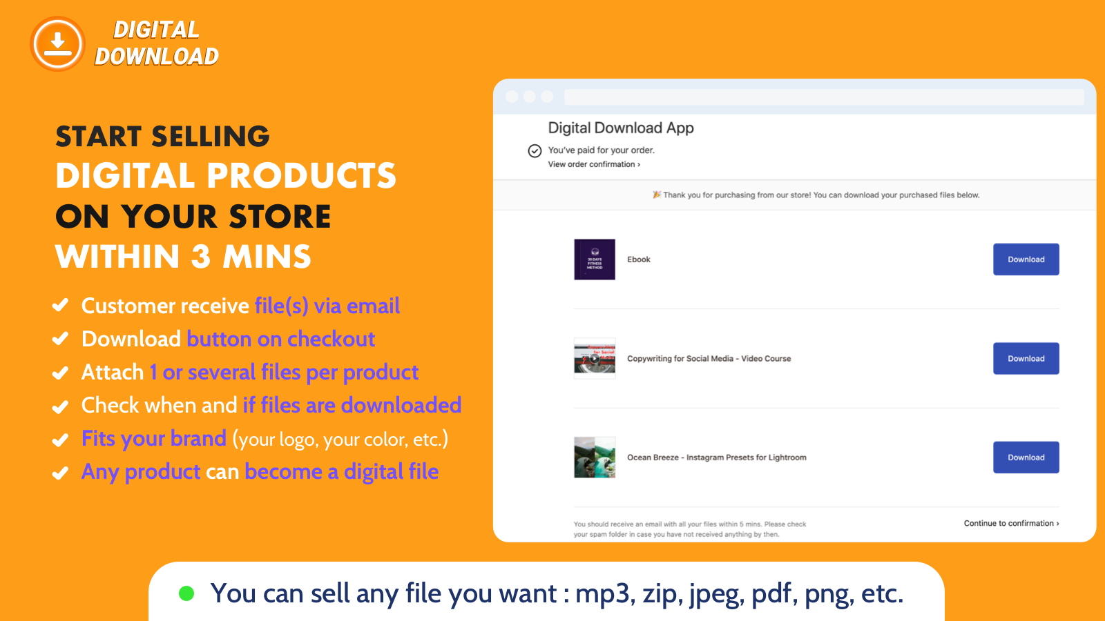 Sell digital products on your shopify store. Digital download