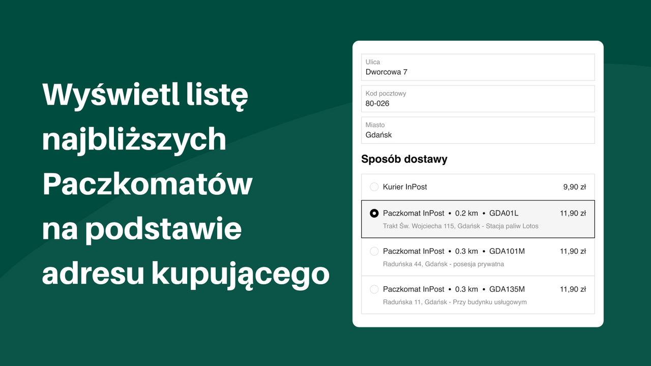 Wyswietl liste najblizszych Paczkomatów na podstawie adresu