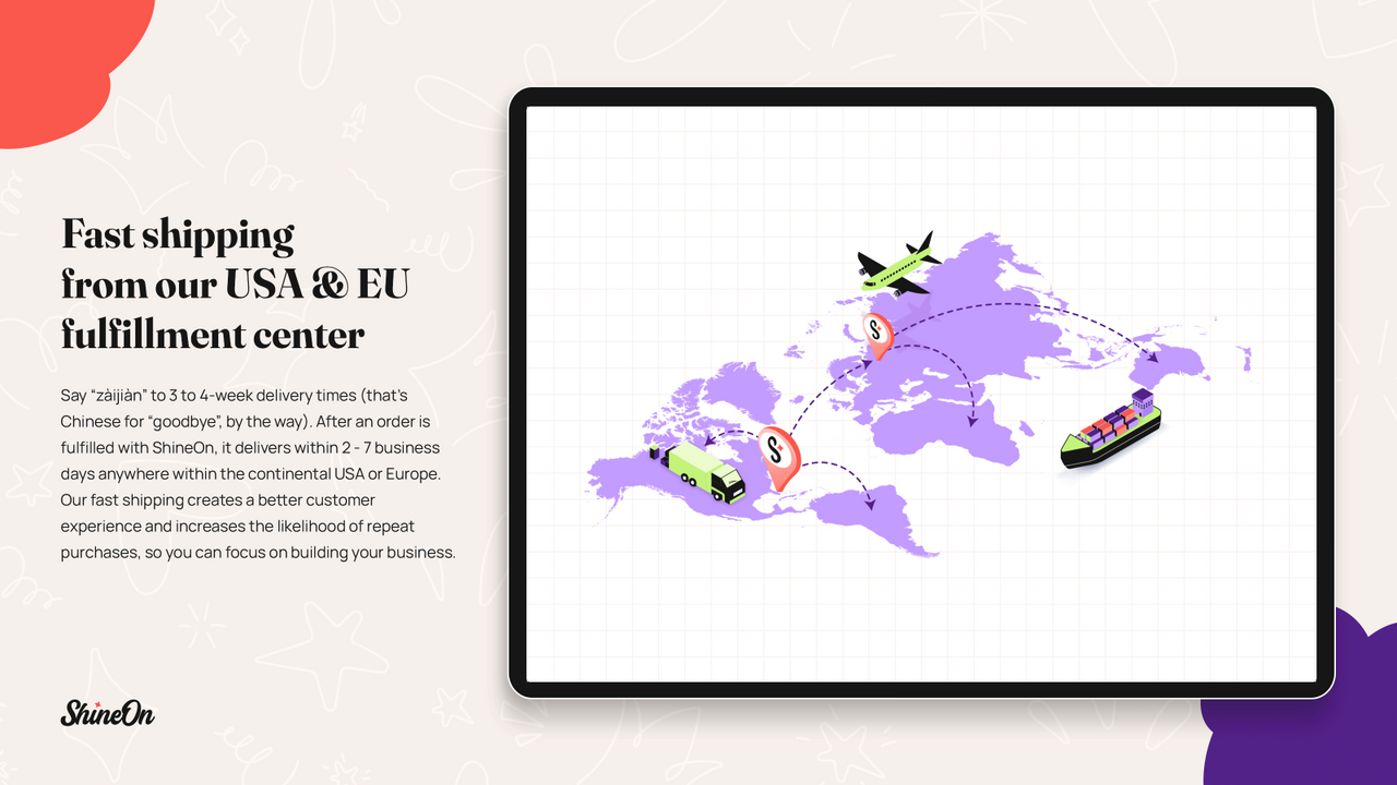 Expédition depuis nos centres de fulfillment aux USA et en UE