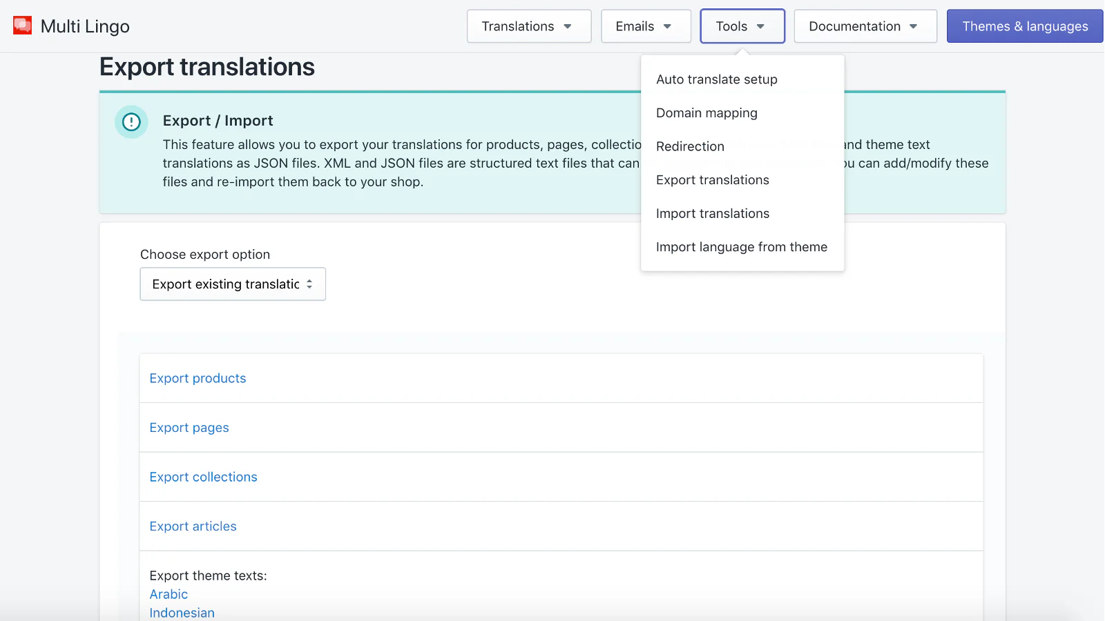 Multi Lingo Tools: Import/Export, Domain-Mapping, Umleitung,..