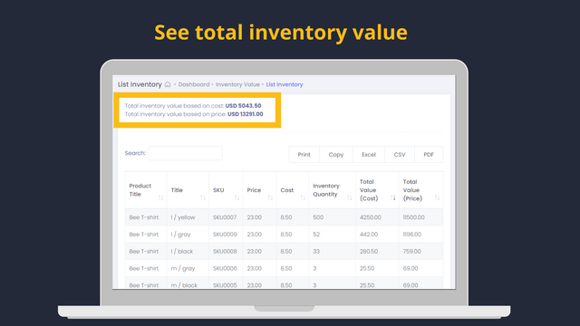 valor total de inventario