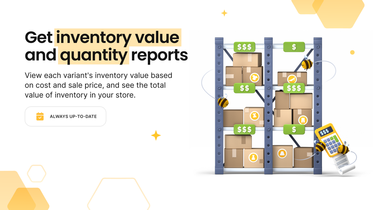 shopify real-time inventariswaarde rapport