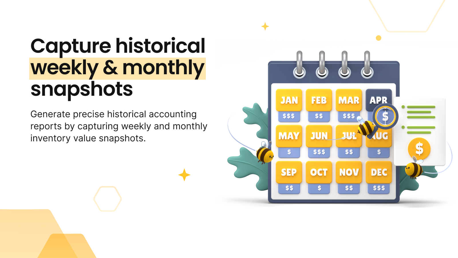instantâneos históricos semanais e mensais do shopify