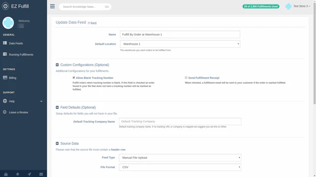 Configuraciones de feed de datos