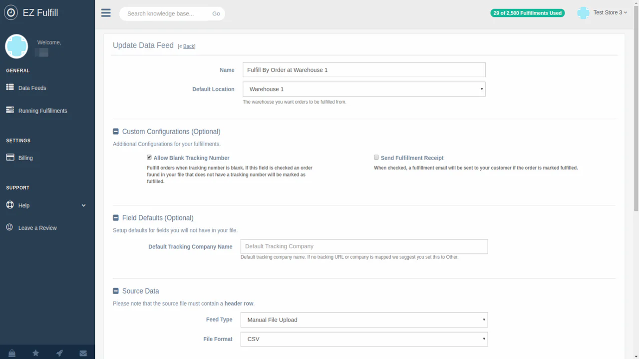 Configuraciones de feeds de datos