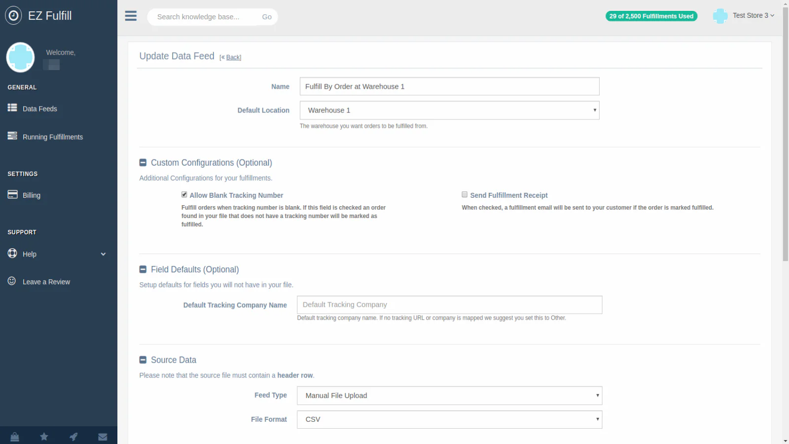 Configuraciones de feed de datos