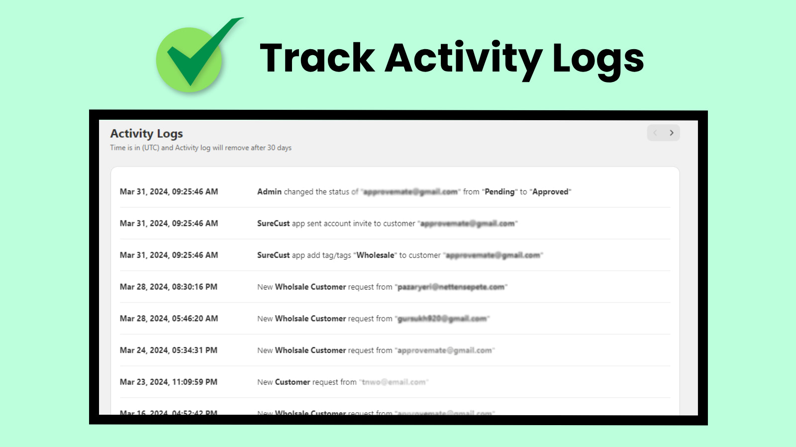 SureCust - Track Activity Logs
