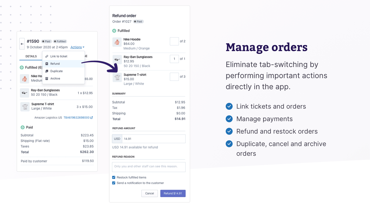 Hantera ordrar inom Zendesk