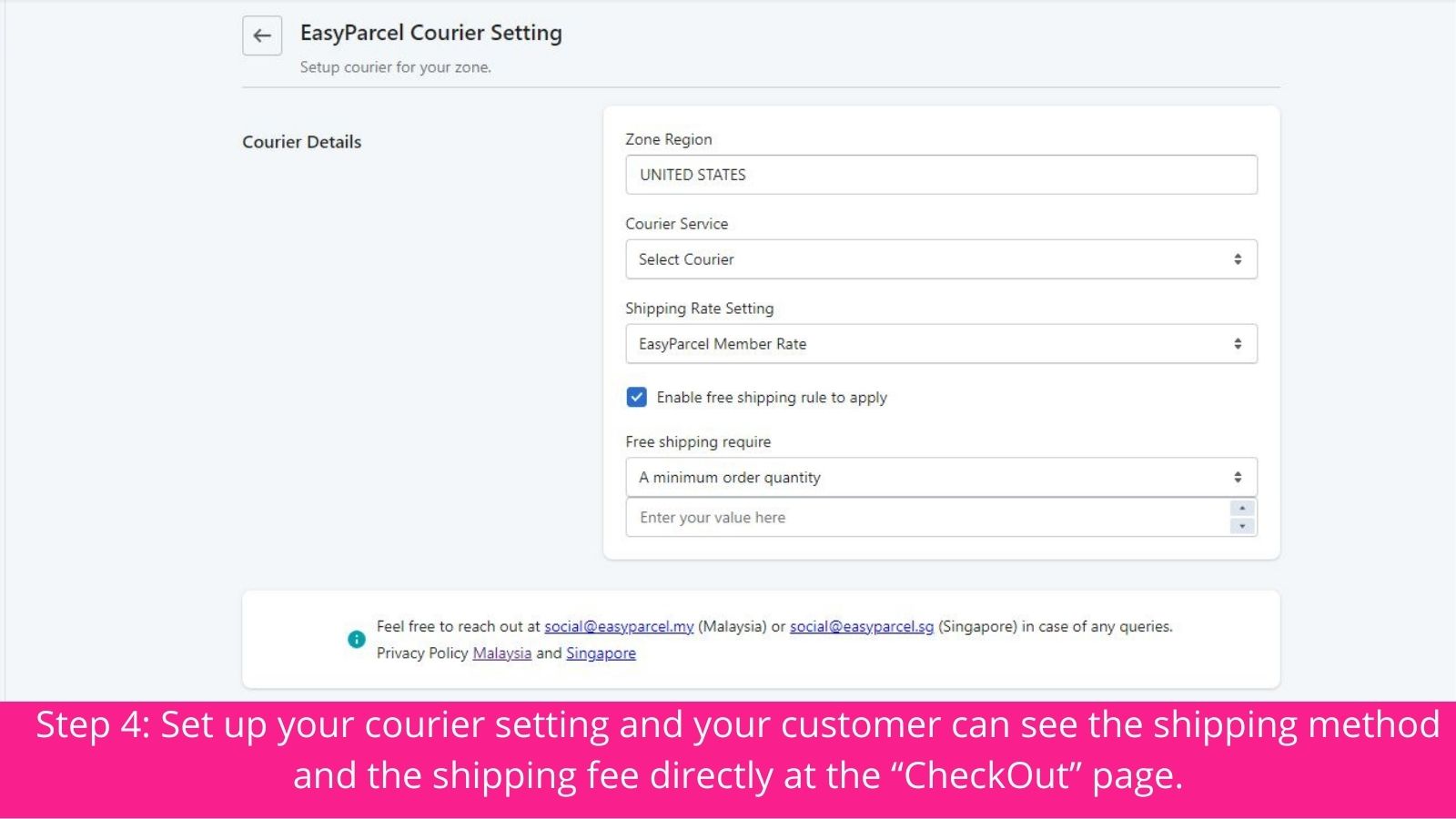 Step 4: Set Up Your Courier Setting