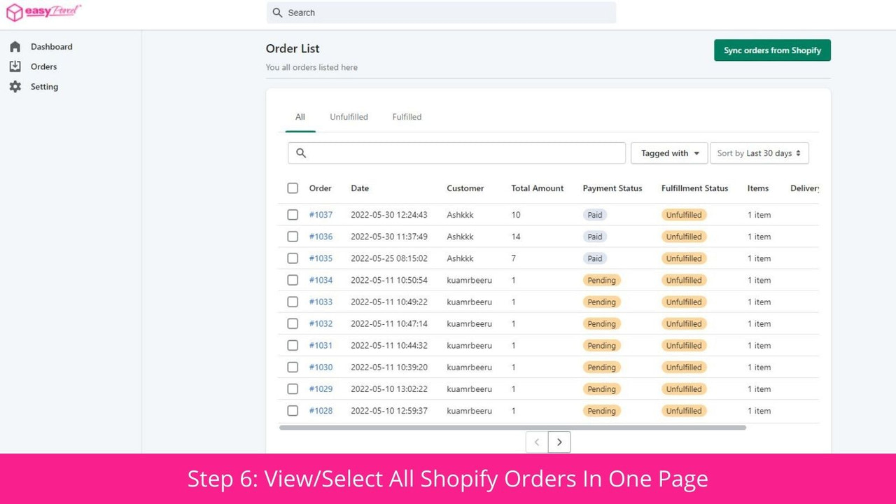 步骤6：在一个页面查看所有Shopify订单