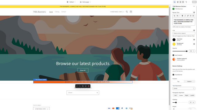 Editor en tools binnen de Shopify thema-editor