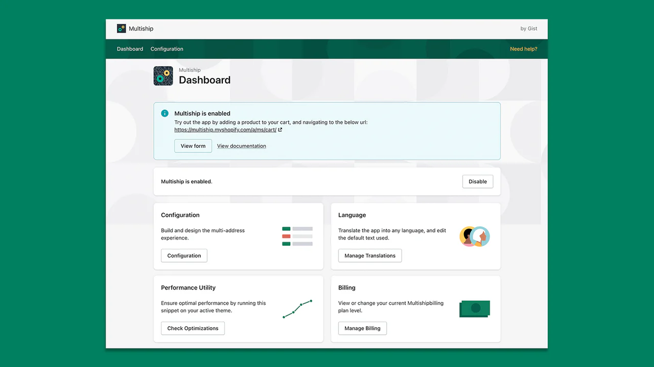 Het dashboard van Multiship maakt een aangepaste configuratie van de app mogelijk