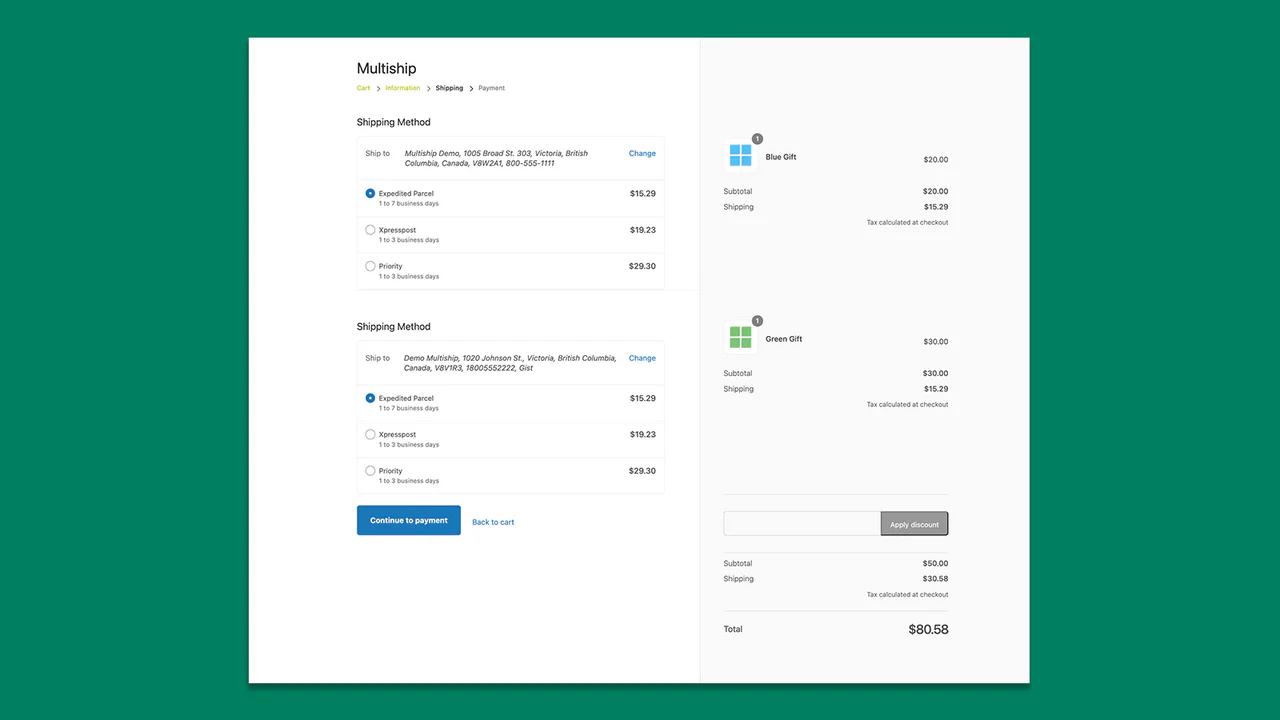 Choose a shipping rate per address that you are sending to