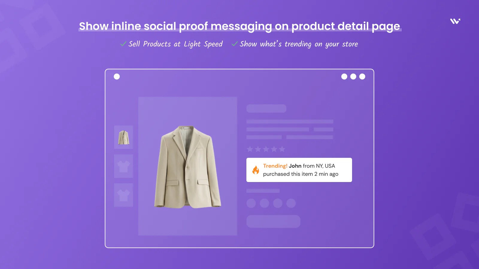 Visa inline socialt bevismeddelande på produktsida