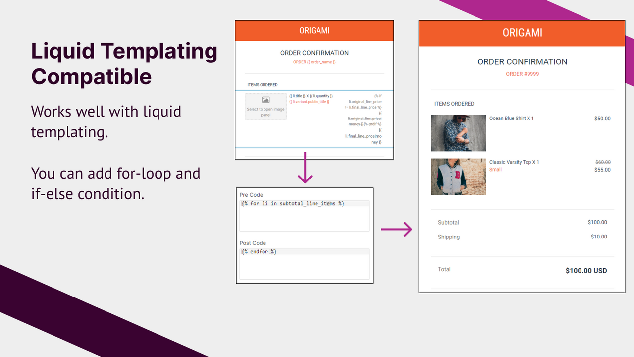 Compatible avec le templating Liquid