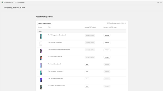 Asset-Management - Ansicht Ihrer Shop-Produkte