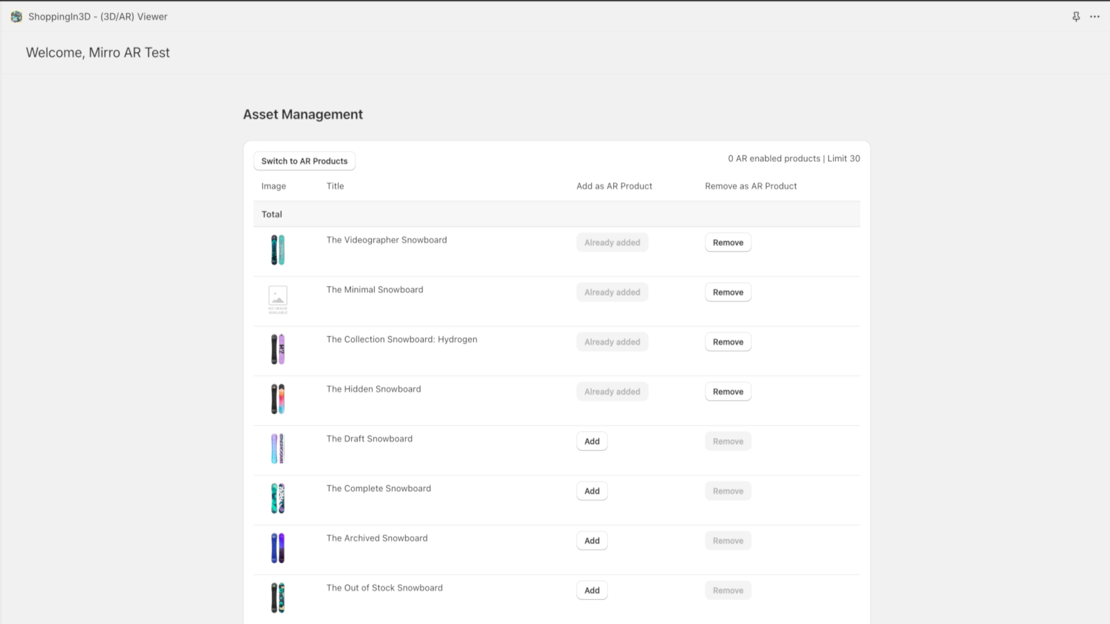 Gestión de Activos - Vista de los productos de tu tienda