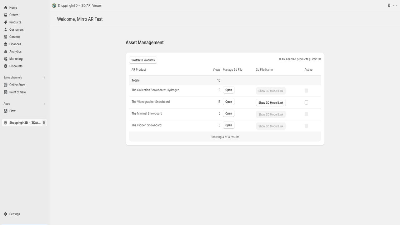 Anzeigen und Verwalten Ihrer AR-Assets für Ihre Shop-Produkte