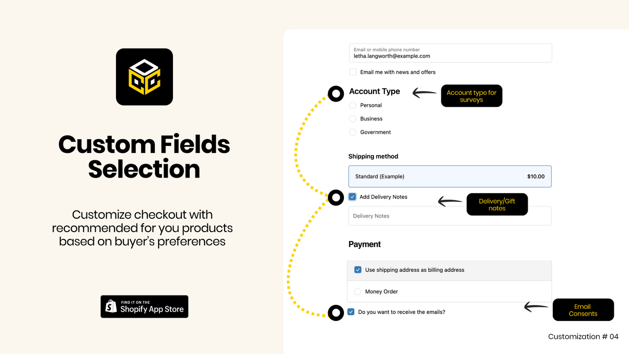 Campos Personalizados de Pago - Dynamic Checkout Customizer